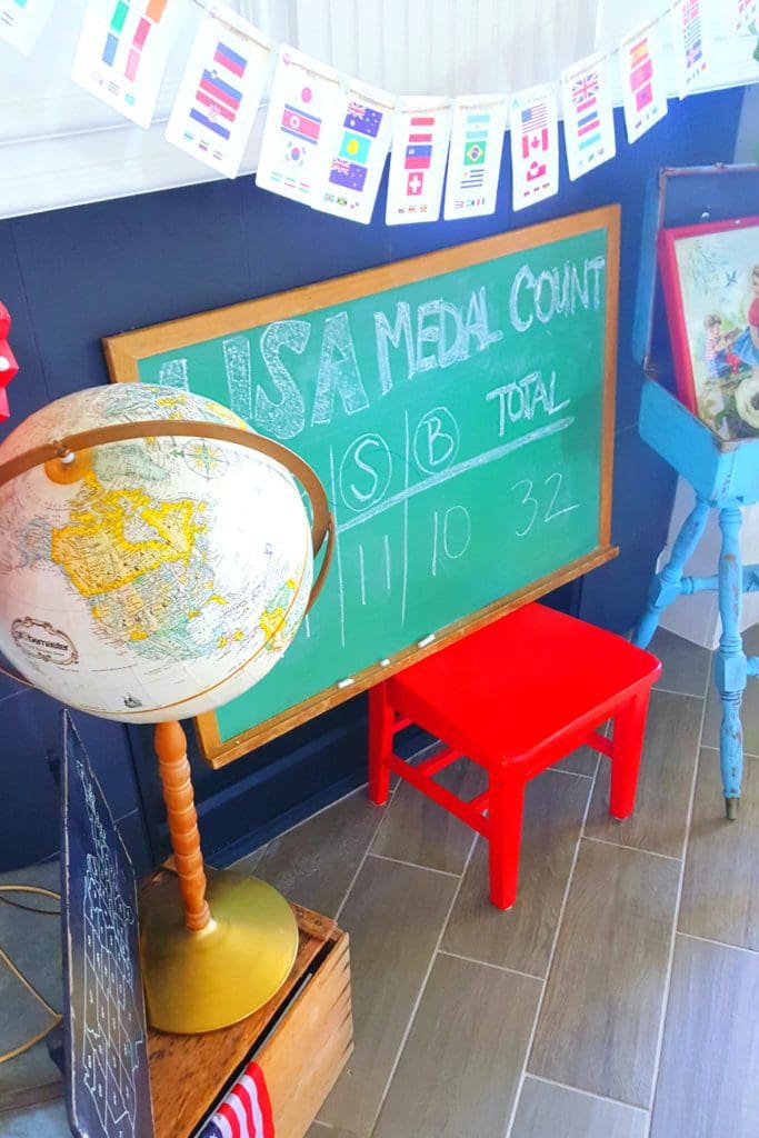 Vintage globe chalkboard and flag banner