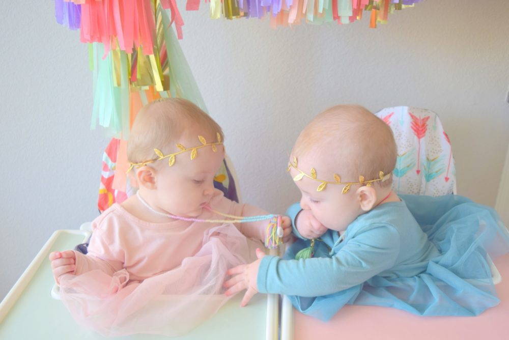 Six Month Pictures Monthly baby pictures ivy leaf gold handband twin girls pictures