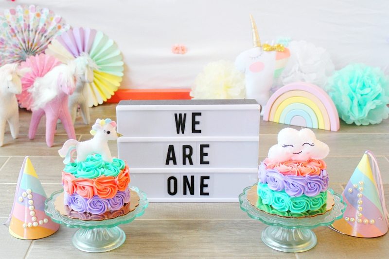 Twin Girls Cake Smash Unicorn Theme Light Up Marquee Sign