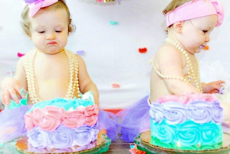 Twin Girls Cake Smash Mint Coral Lavender Gold Theme