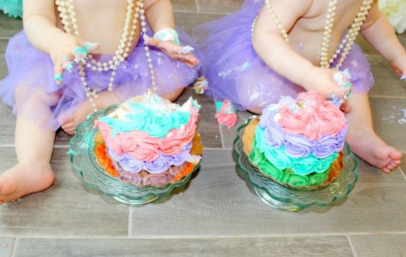 Twin Girls Cake Smash Coral Mint Lavender