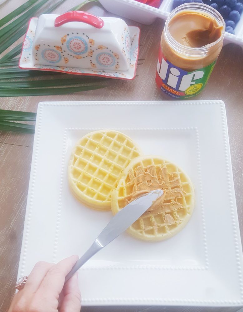 Eggo Waffle Bar with peanut butter and banana toppings