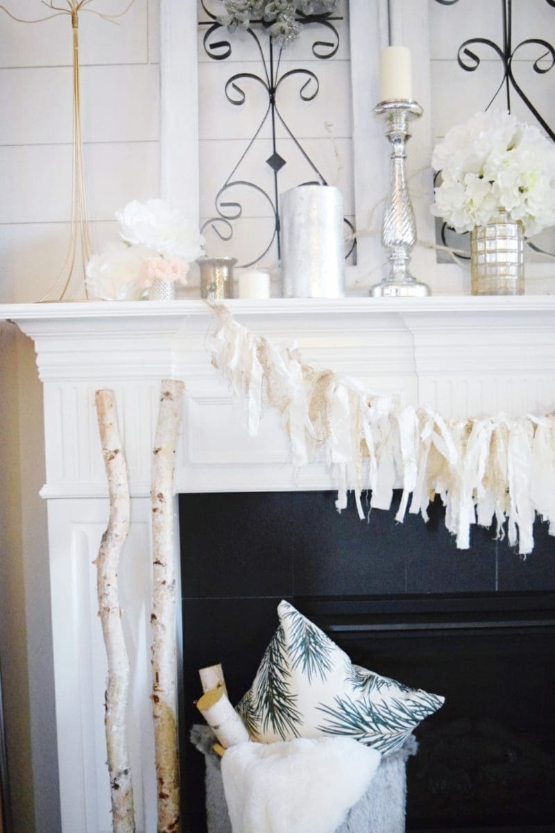 winter cozy and glam mantle neutral winter decorating ideas