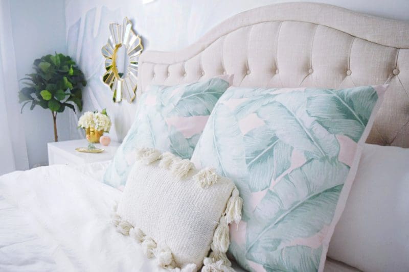 Tropical Bedroom Beach Bedding Tropcial Bedding Boho Style Bedroom Pottery Barn Teen The Emily & Meritt Palm Print Euro Pillow Coastal Bedroom Decor Beach decor Modern Bedroom Ideas Anewall Bird Paradise Wall Mural Tropcial Wallpaper Contemporary Wallpaper Leaf Wallpaper 