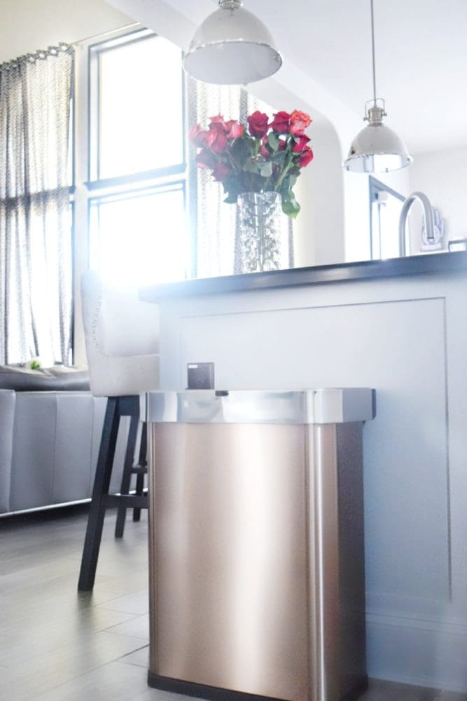 Simple human sensor voice command trash can rose gold trash can kitchen spring decor white kitchen cabinets Grey Kitchen Island werethejoneses.com