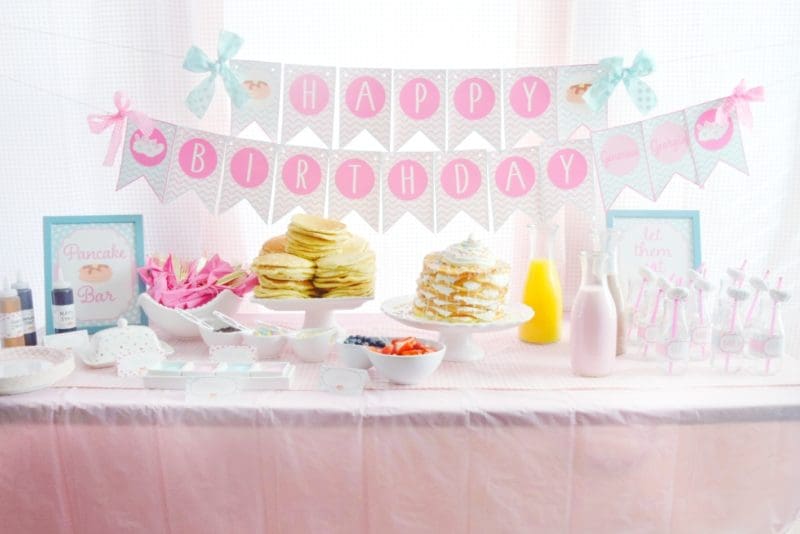 pancake and pajamas pancake bar twin birthday party preppy pink birthday ideas twin girls birthday