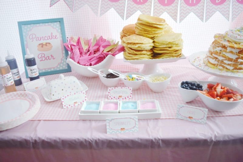 pancake and pajamas pancake bar twin birthday party preppy pink birthday ideas twin girls birthday party pink gingham