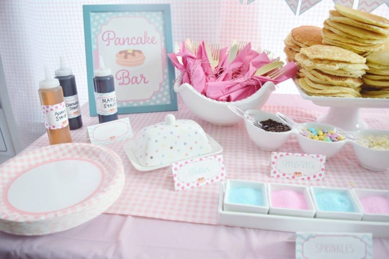 pancake and pajamas pancake bar twin birthday party preppy pink birthday ideas twin girls birthday party