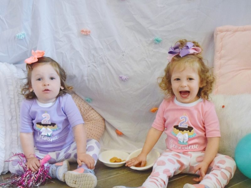 pancake and pajamas twin girl birthday party family pictures