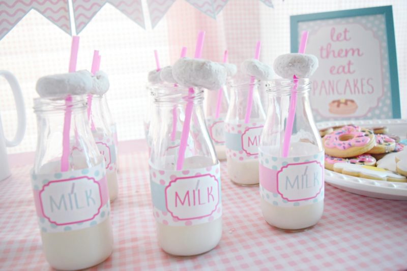 pancake and pajamas birthday party decorating ideas for twin birthday party glass milk bottles