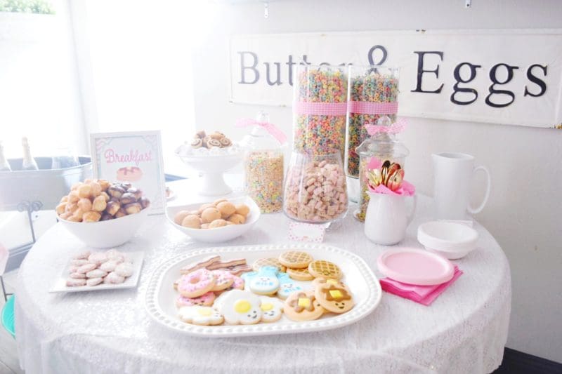 pancake and pajamas breakfast bar birthday party ideas pancake bar cereal bar for kids birthday party breakfast themed cookies