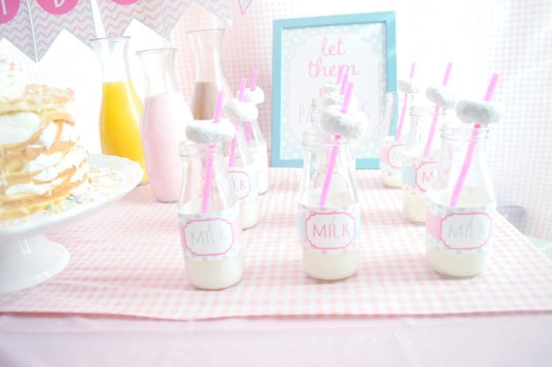 pancake and pajamas birthday party decorating ideas for twin birthday party glass milk bottles