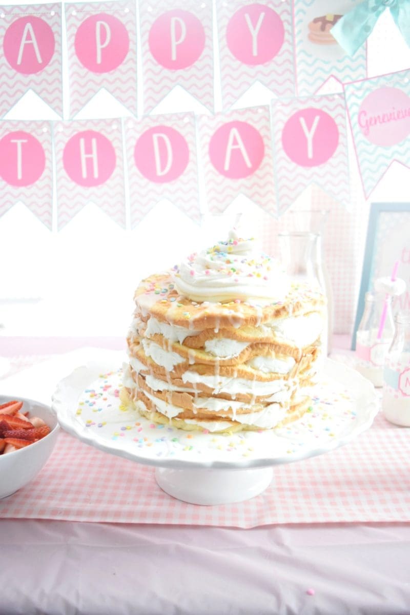 pancake and pajamas birthday party pancake birthday cake preppy pink birthday party