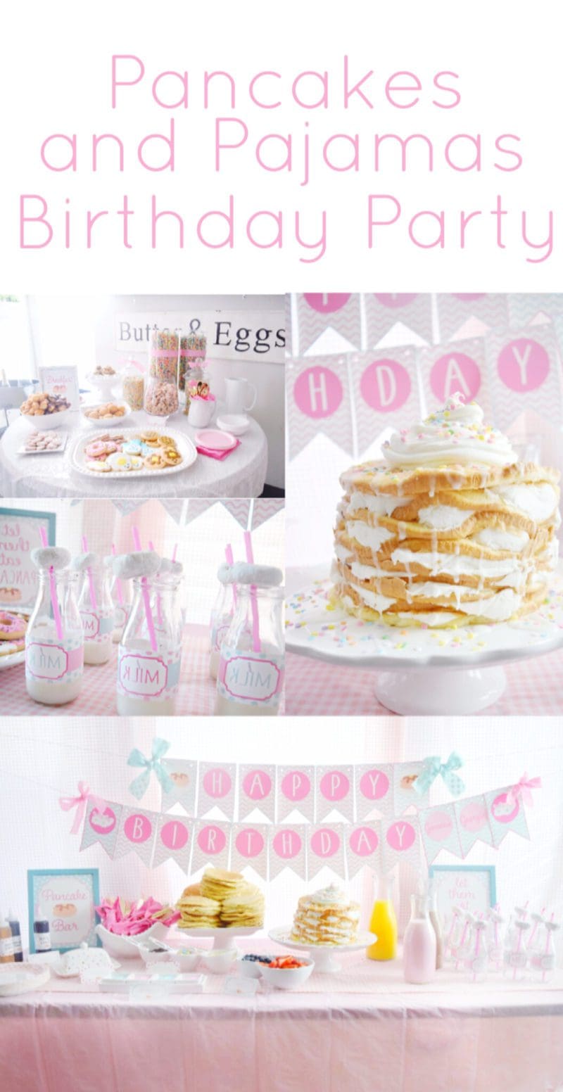 Pancake and pajamas birthday party girls birthday ideas pancake bar breakfast bar pancake and pjs party supplies party decorations birthday pajamas pink gingham party