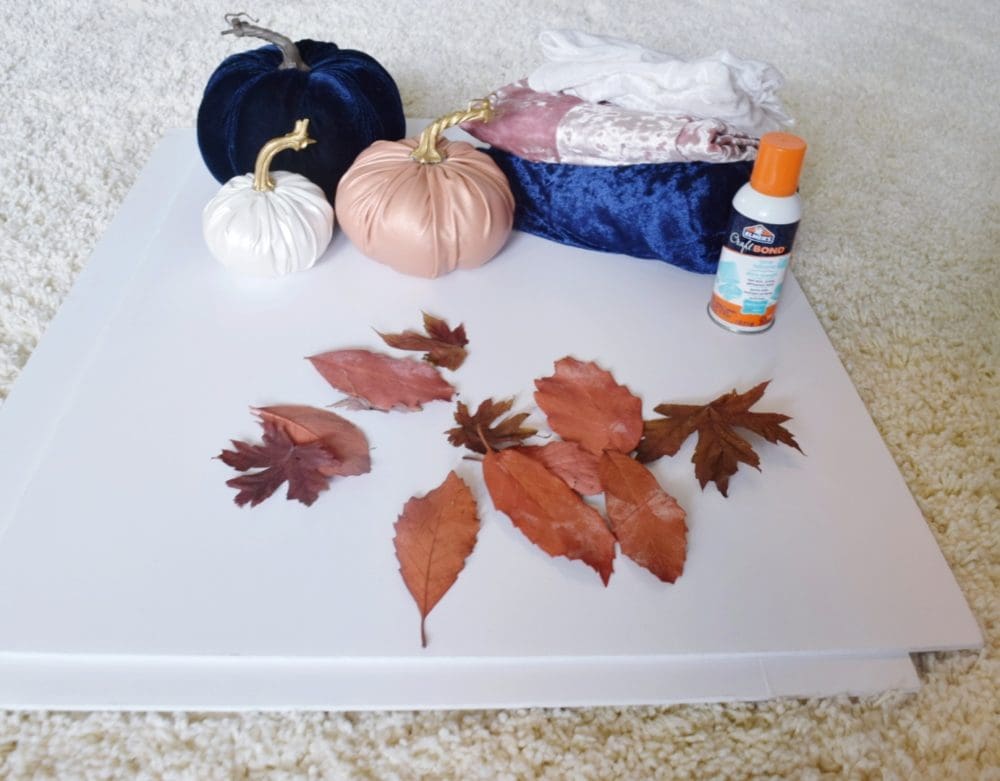 Modern Fall Mantle Floating Leaves DIY Velvet Fabric Velvet Pumpkins Leather Pumpkins Spray Painted Leaves