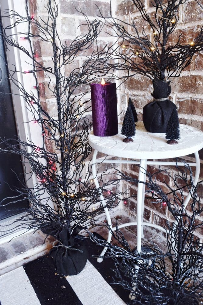 Frightful front porch modern chic halloween decorating ideas spooky black Halloween trees elegant Halloween decor how to decorate my front porch for Halloween