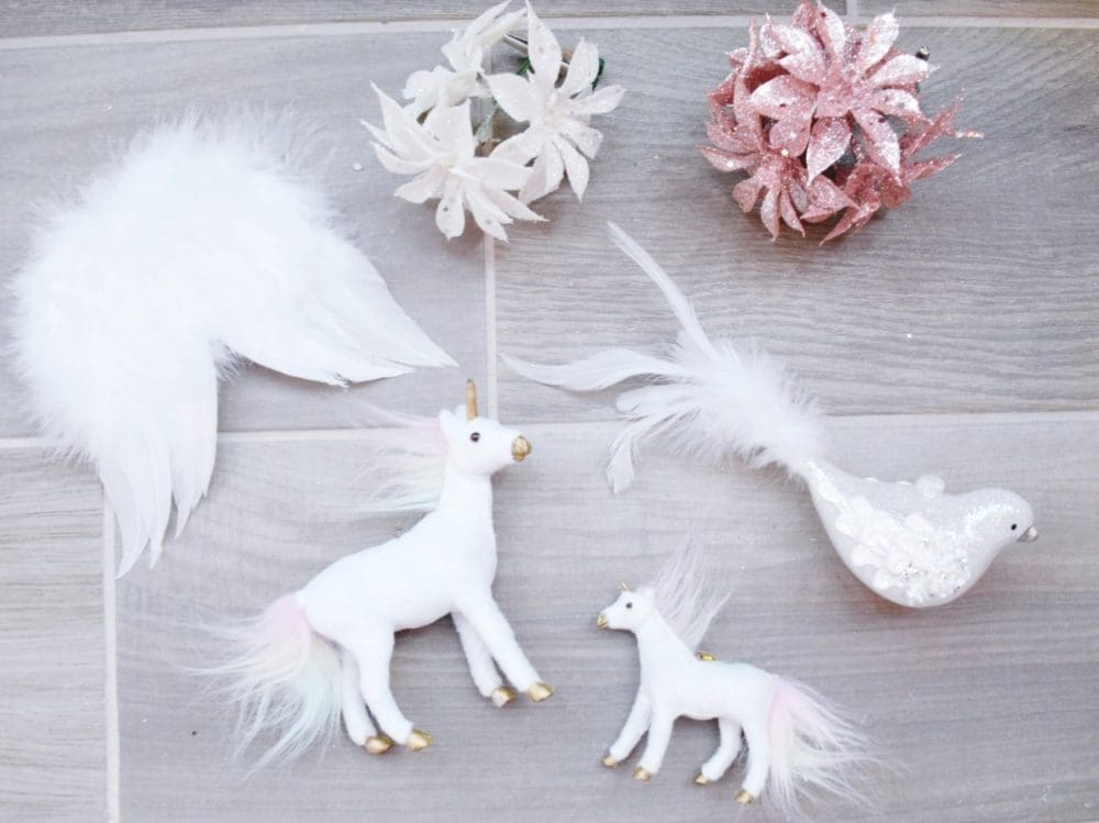 Angelic Glam Christmas Tree ornaments unicorn ornament feather angel wing ornament