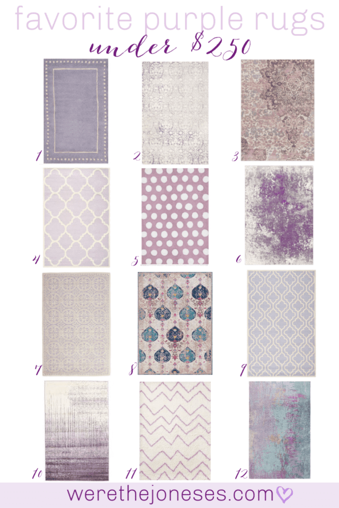 I've rounded up my favorite purple rugs under $250. Perfect for little girl nurseries, girl rooms and tween rooms, guest rooms and laundry rooms!