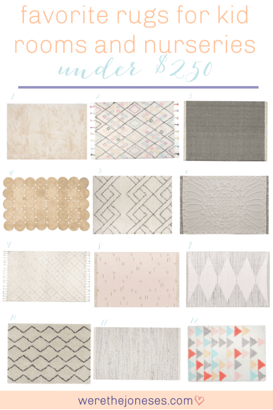 I've rounded up my favorite rugs for kid rooms, playrooms and nurseries. These gender neutral rug options are affordable and versatile for shared boy and girl bedrooms, playrooms or gender neutral nurseries
