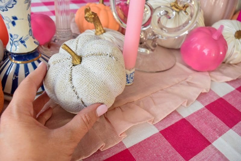 fall tablescape decor ideas add in painted pumpkins and taper candles for an easy fall centerpiece