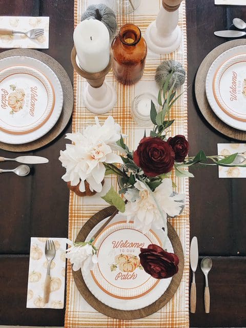 Cozy Fall Centerpiece Decor Ideas with warm colors of amber mustard and burgundy