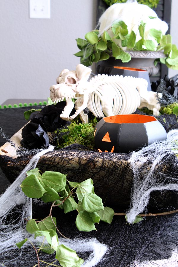 skeleton dog spider web halloween table centerpiece decor