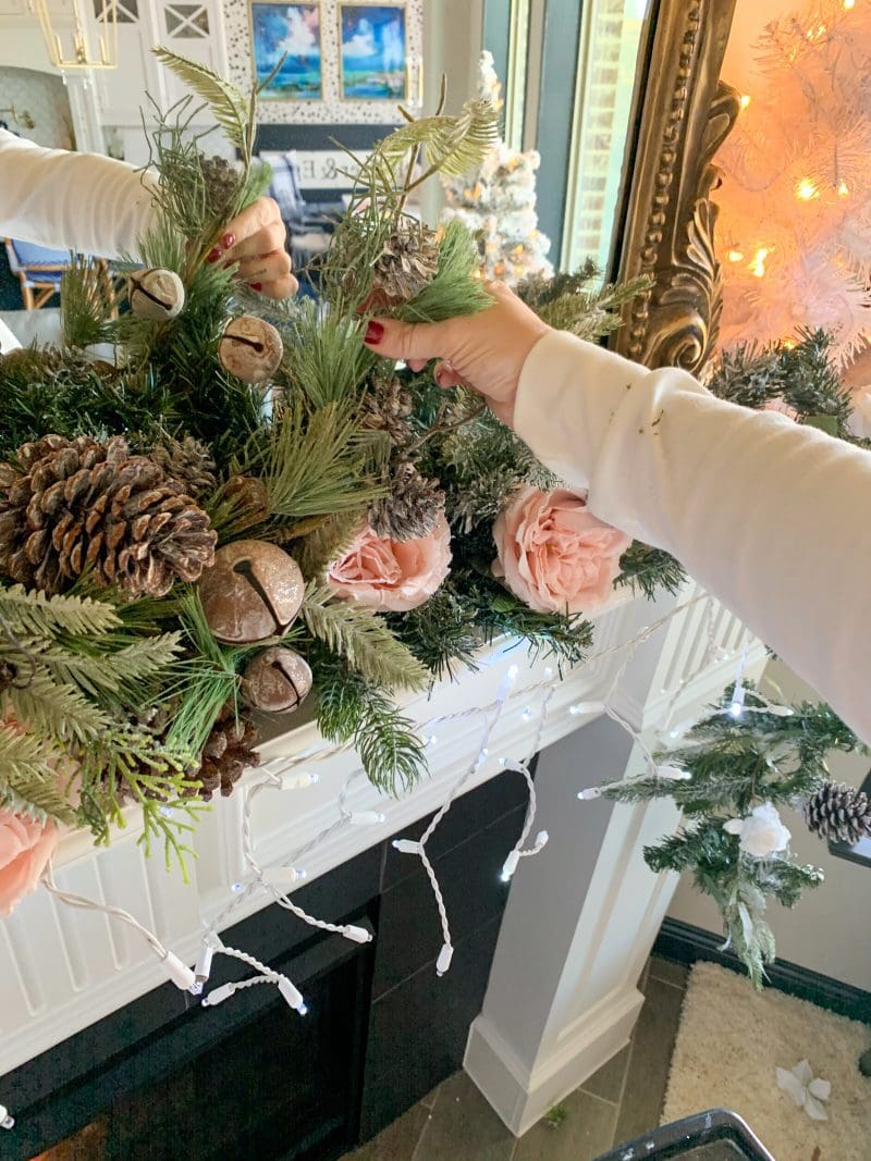 christmas garland on fireplace mantel