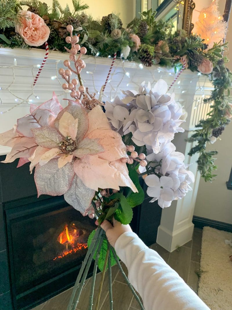 christmas floral stems pink poinsettia blue hydrangea