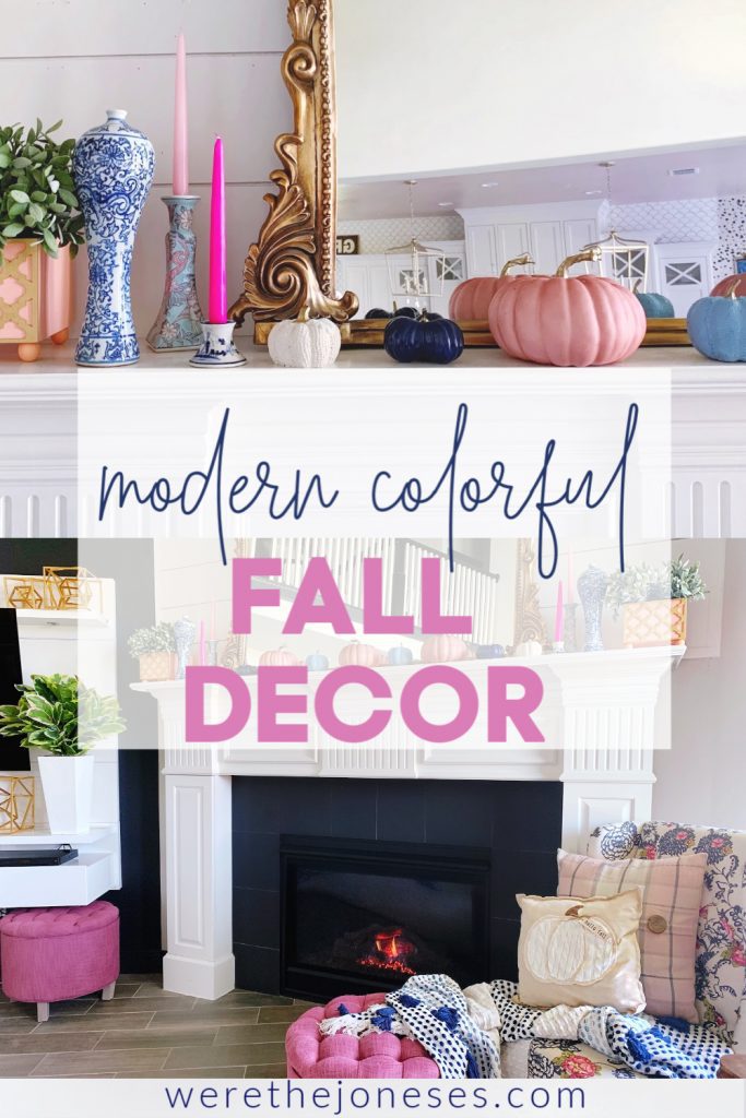 modern colorful fall decorating ideas using pink and blue | fall home tour