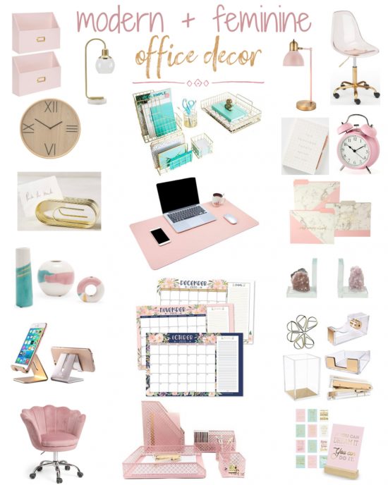 modern office decor blush pink and gold