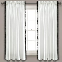 Pom Pom Window Curtain Panel Black and White