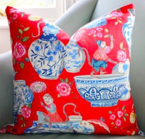 red blue and white ginger jar pillow