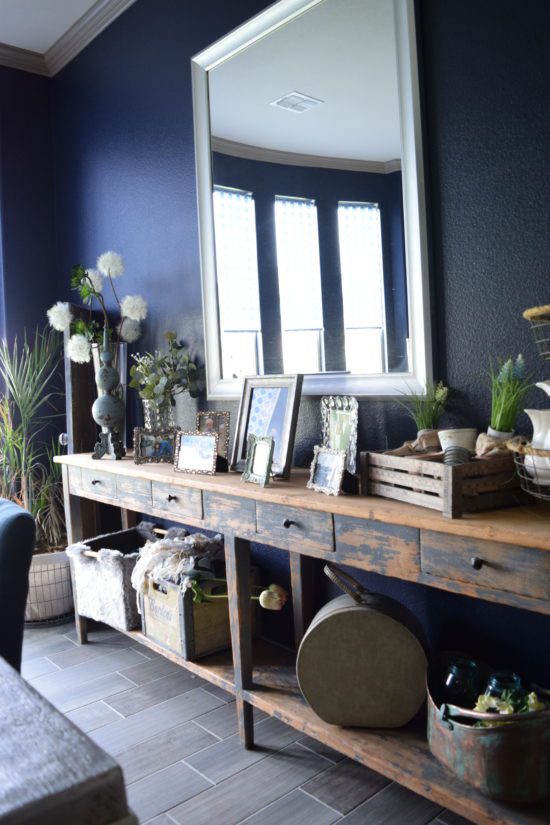 dining room with navy walls