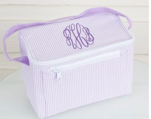 monogram seesucker lunchbox in light purple