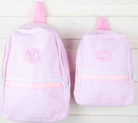 monogram seesucker backpack in light pink