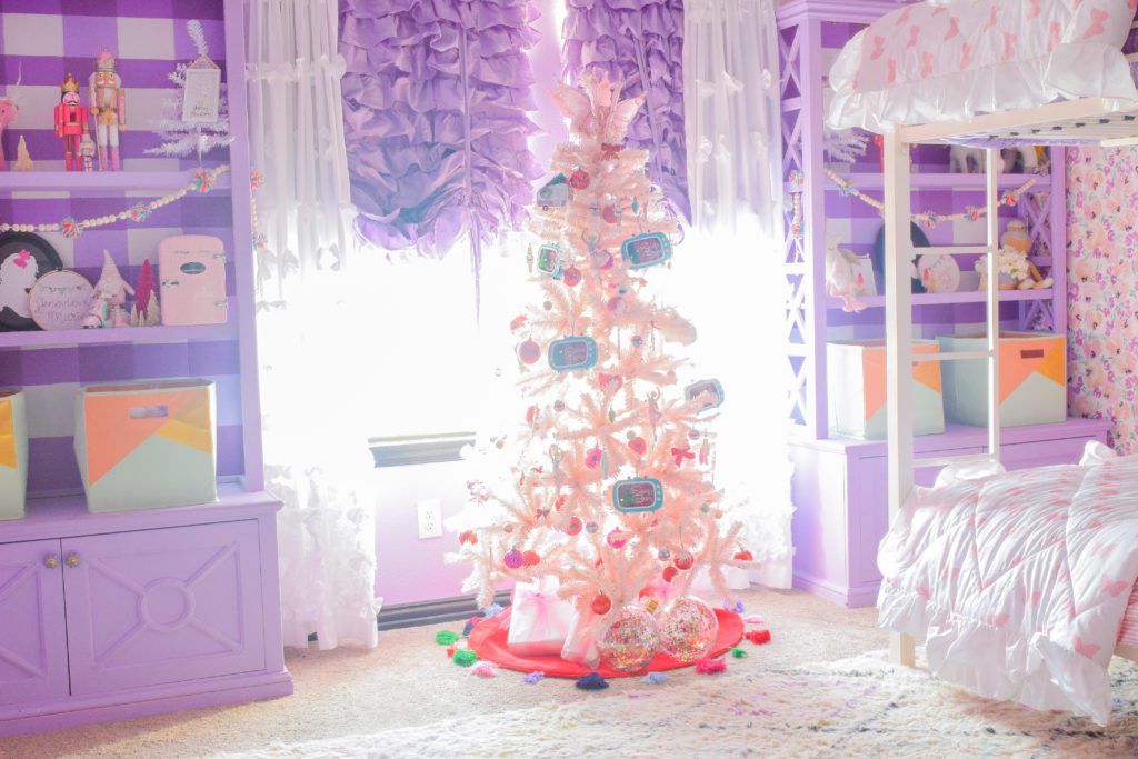 Little girl’s bedroom decorated for Christmas