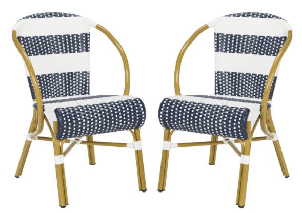 bistro rattan chair blue and white stripe