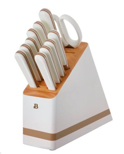 kitchen knife block set in white